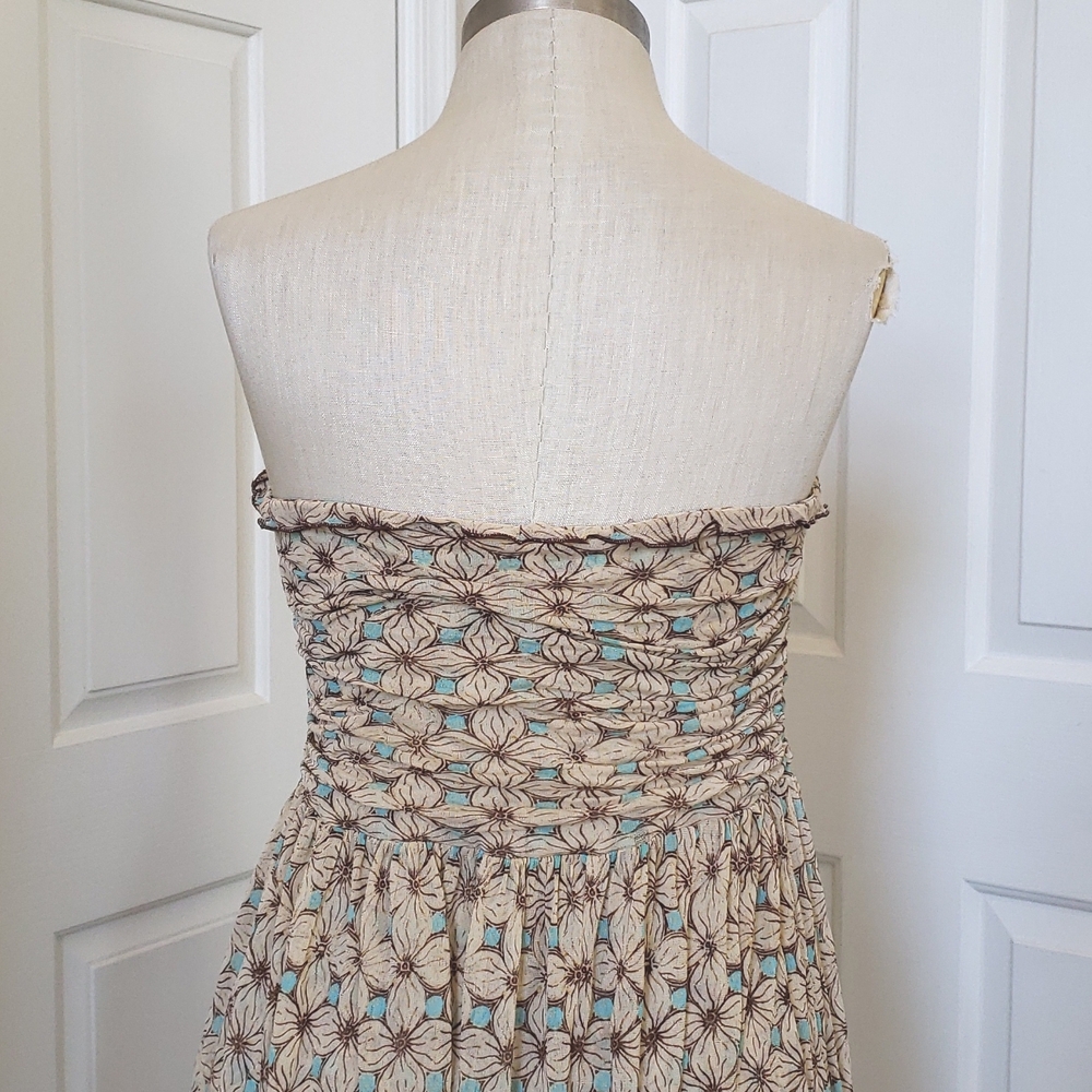 💐 Vintage Diane von Furstenberg Silk Strapless Boho Dress Beige Turquoise  • 8 - Picture 10 of 13